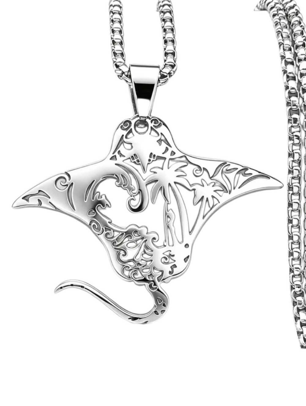 New Stainless Steel Silver Manta Ray Pendant Necklace